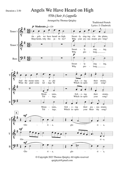 Angels We Have Heard On High (TTB a cappella) (arr. Thomas Quigley)