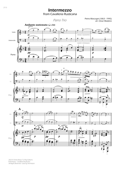Intermezzo from Cavalleria Rusticana - Piano Trio (Full Score) - Score Only (arr. César Madeira)