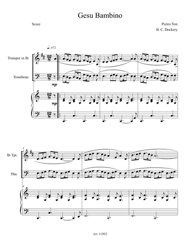 Gesu Bambino (Trumpet and Trombone Duet with Piano Accompaniment) (arr. B. C. Dockery)