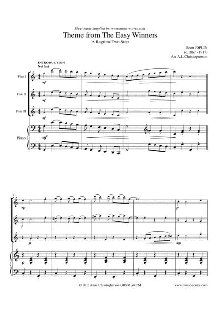 The Easy Winners - Long Version: Flute Trio and Piano (arr. Anne Christopherson GRSM ARCM)
