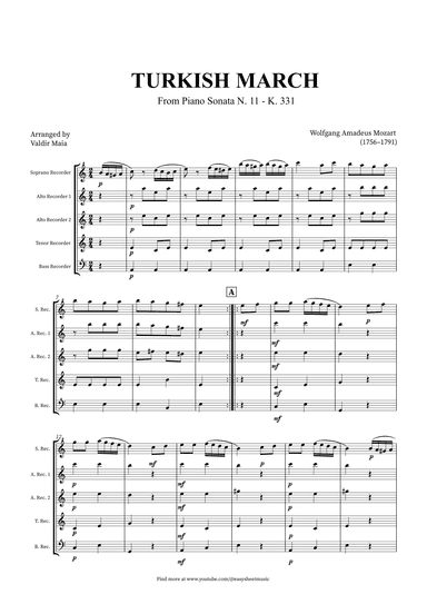 Turkish March - Recorder Quintet (arr. Valdir Maia)