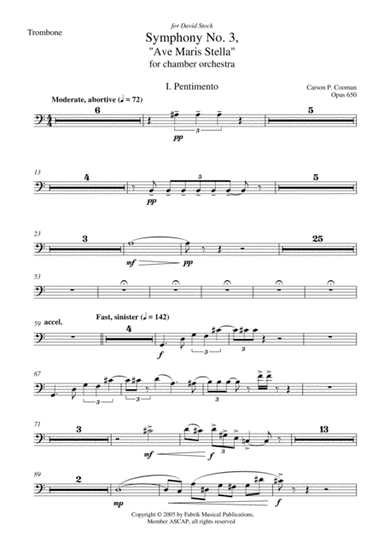 Carson Cooman: Symphony No. 3, "Ave Maris Stella" (2005) for chamber orchestra, trombone part