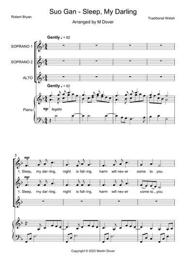 Suo Gan - Sleep My Darling - 3 part choir - SSA - Upper Voices (arr. Martin Dover)