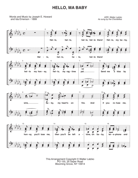 HELLO MY BABY (arr. Walter Latzko)