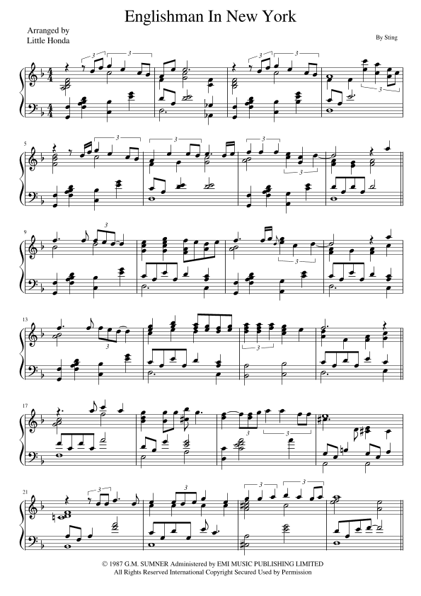 Englishman In New York (arr. Little Honda)