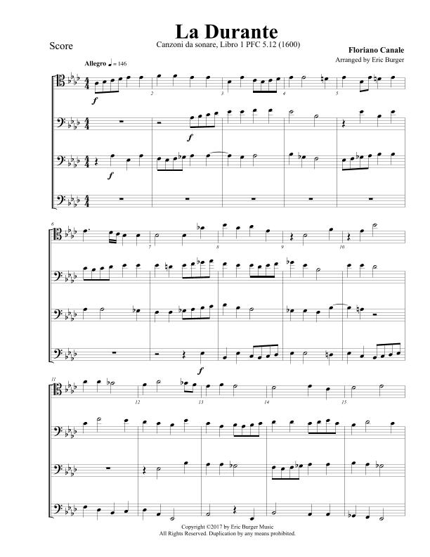La Durante for Trombone or Low Brass Quartet (arr. Eric Burger Music)
