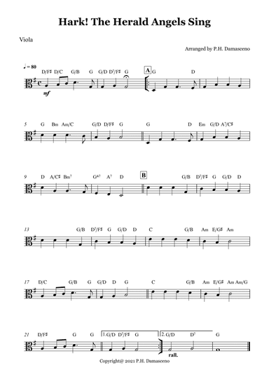 Hark! The Herald Angels Sing - Viola Solo with Chords (arr. P.H. Damasceno)