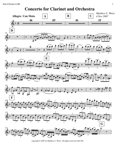 Weiss Clarinet Concerto solo Clarinet part in Bb