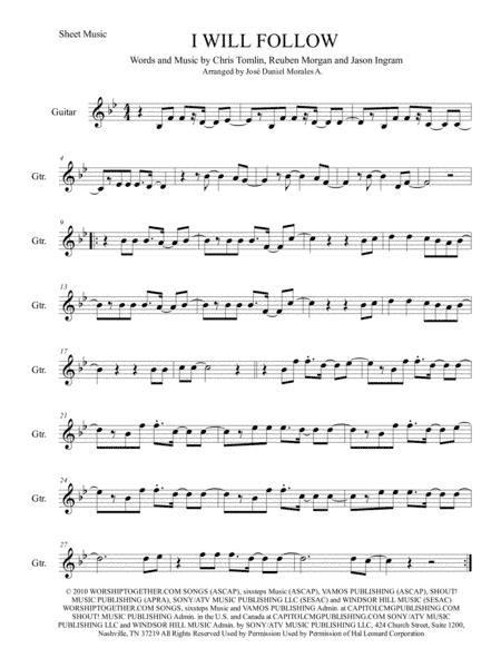 I Will Follow (arr. José Daniel Morales A.)