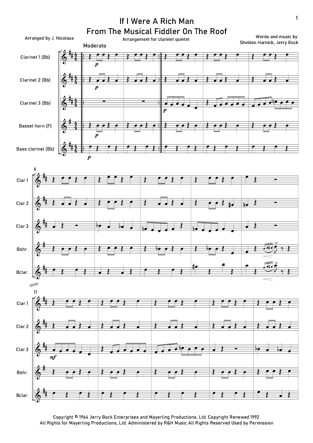 If I Were A Rich Man (arr. John Nicolaus)