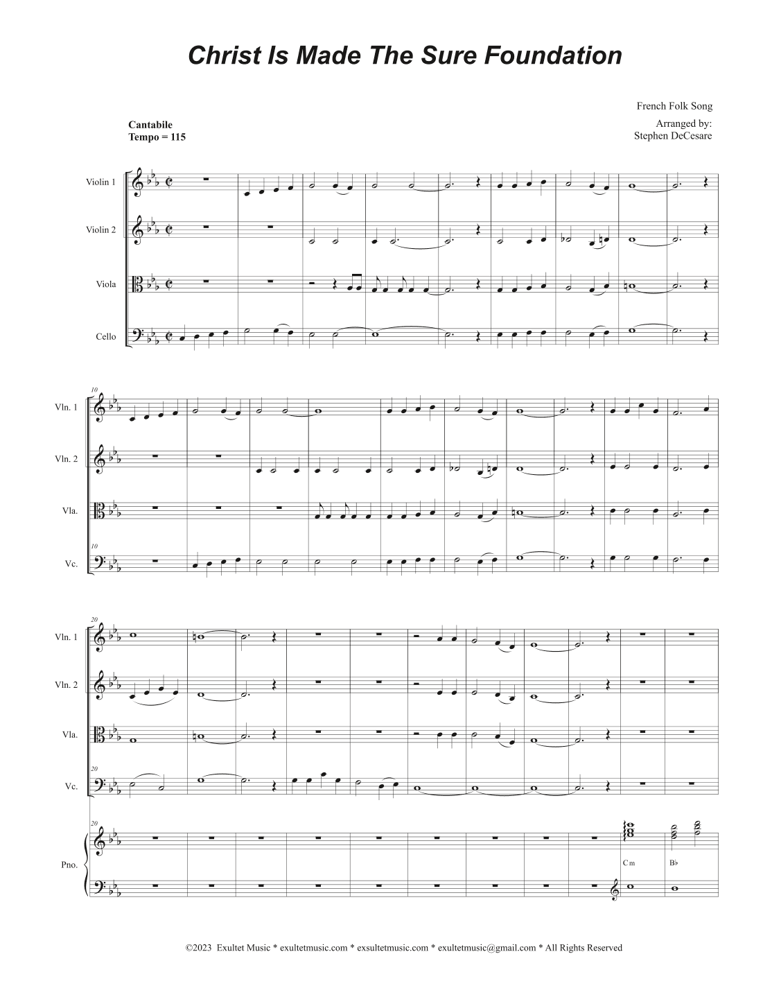 Christ Is Made The Sure Foundation (String Quartet and Piano) (arr. Stephen DeCesare)
