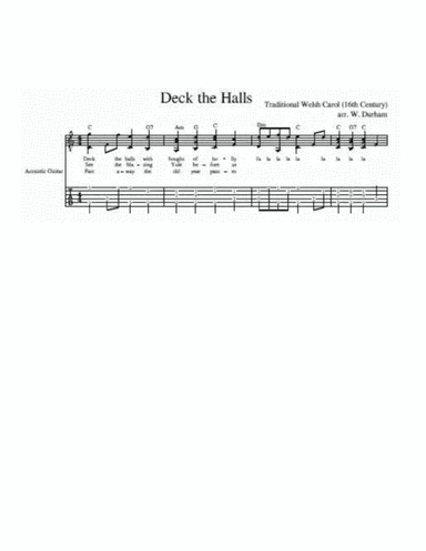Deck the Halls - Christmas Carol for Fingerstyle Guitar - tab and notation (arr. Big Bill Durham)