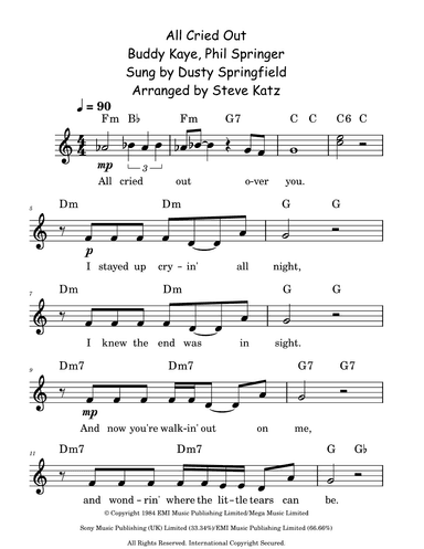 All Cried Out (arr. Steve Katz)