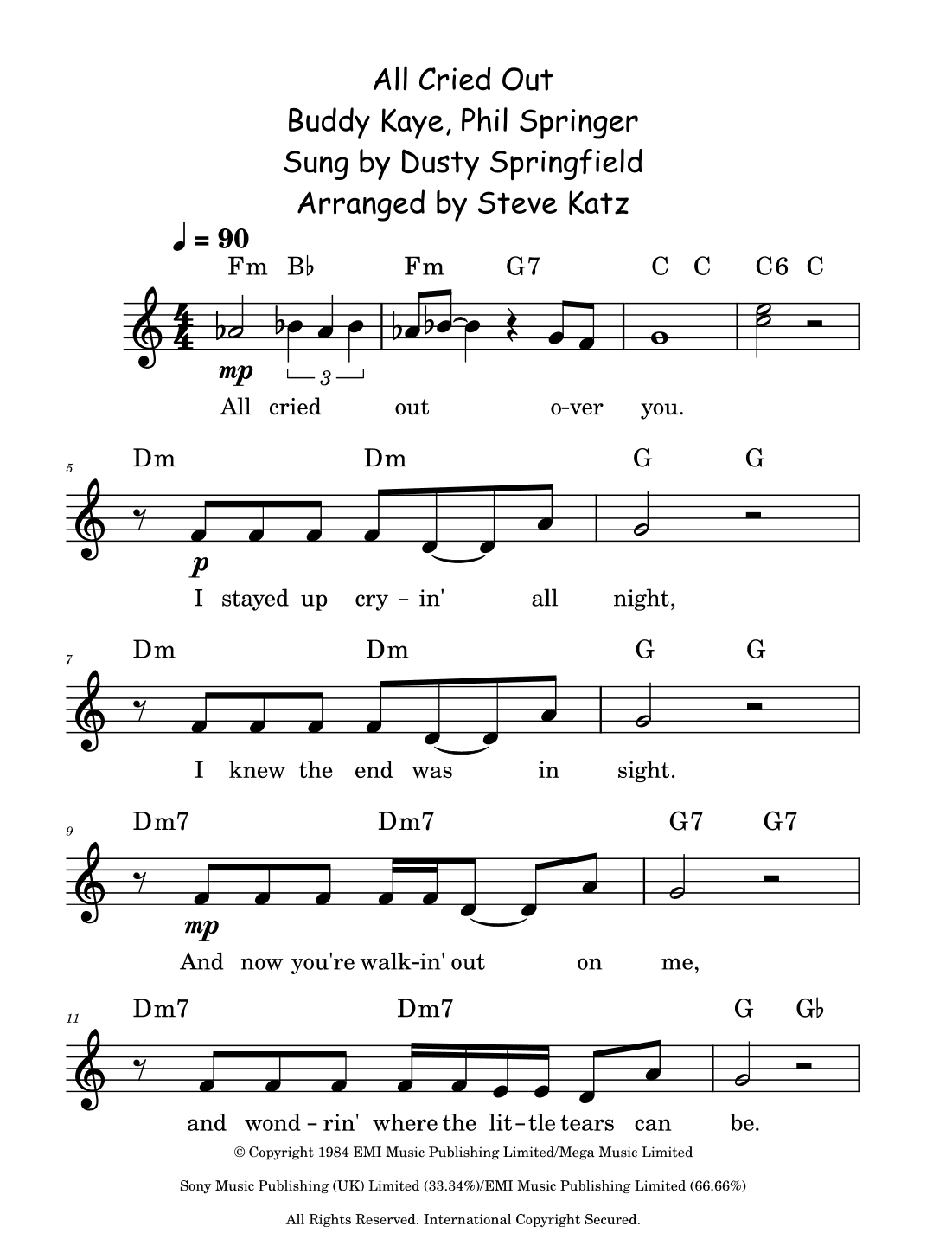 All Cried Out (arr. Steve Katz)