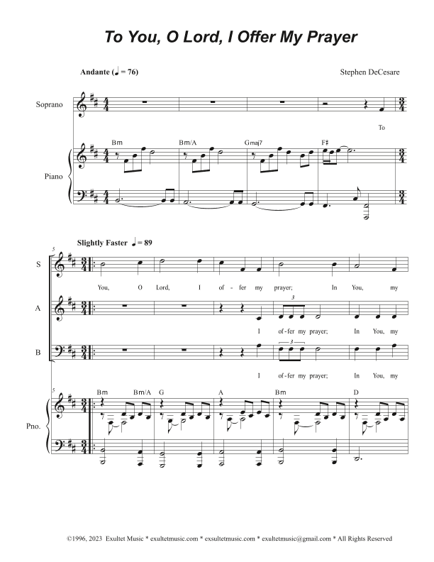 To You, O Lord, I Offer My Prayer (SAB)