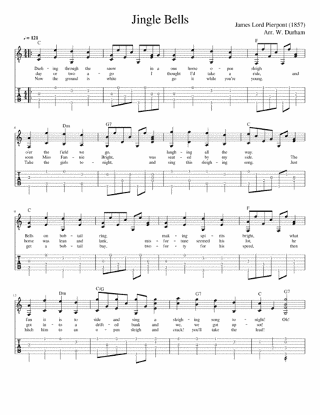 Jingle Bells - for Fingerstyle Guitar - tab and notation (arr. Big Bill Durham)