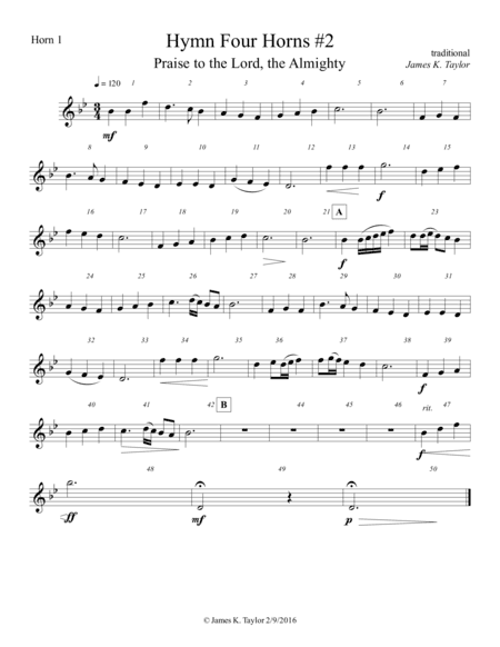 PRAISE TO THE LORD THE ALMIGHTY (Horn Quartet #2) (arr. James K. Taylor)