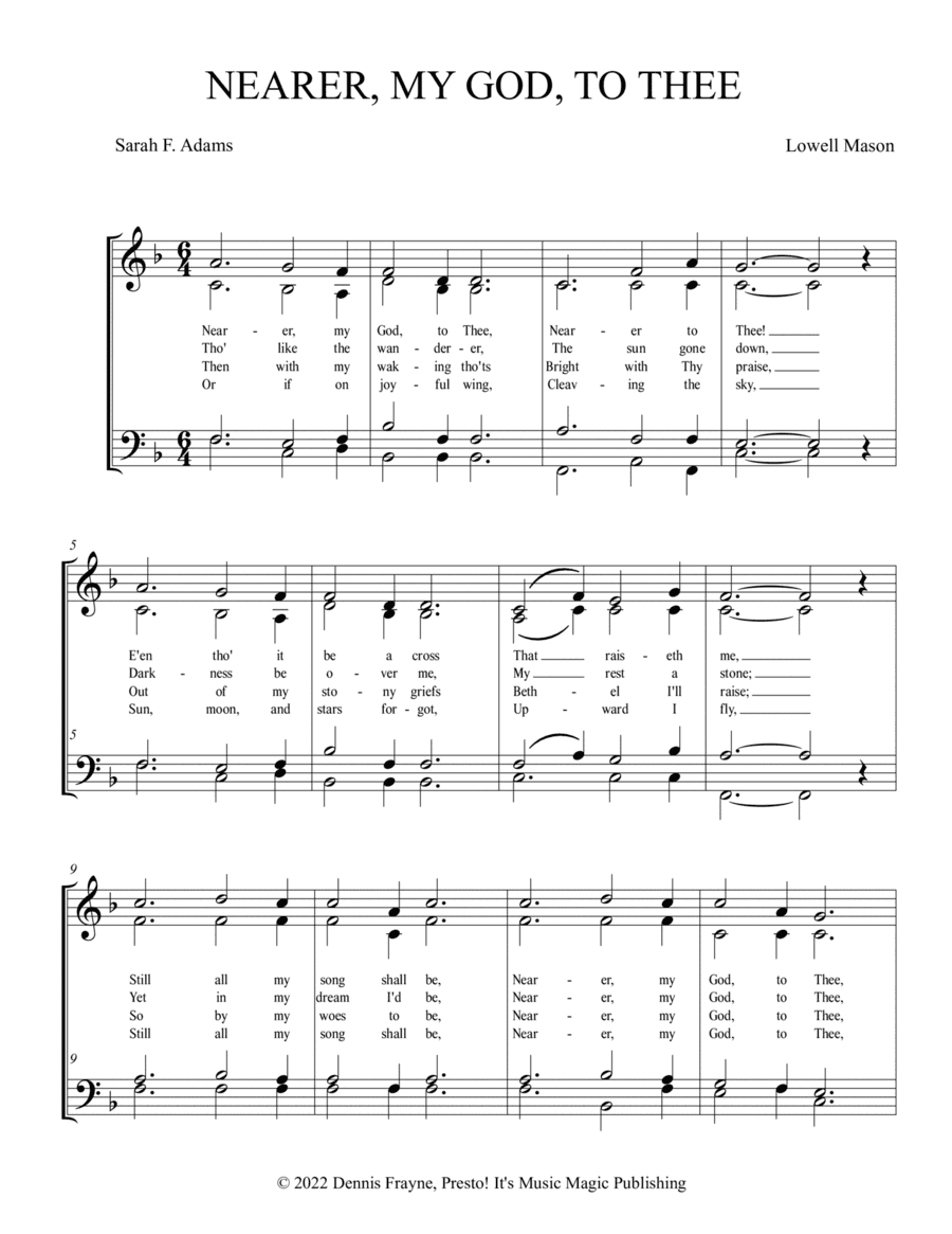 Nearer, My God, To Thee (arr. Presto! It's Music Magic Publishing)