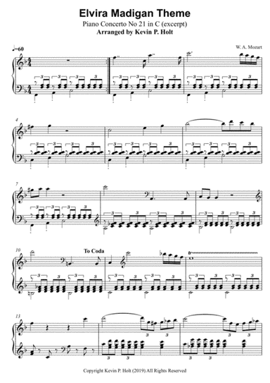 Elvira Madigan Theme -  Piano Concerto No. 21 in C by Mozart (arr. Kevin P. Holt)
