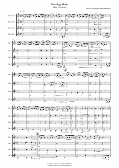 Morning Mood (from Peer Gynt) for Horn Quartet (arr. David Burndrett)