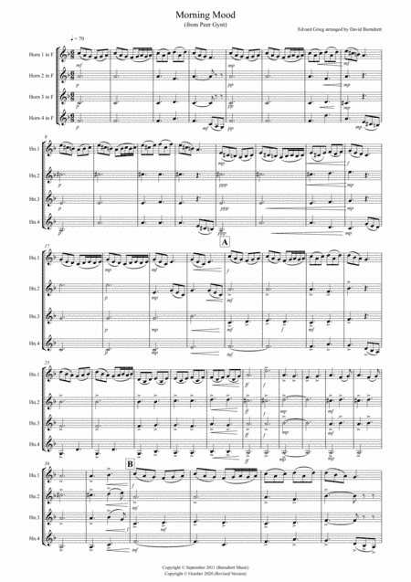 Morning Mood (from Peer Gynt) for Horn Quartet (arr. David Burndrett)
