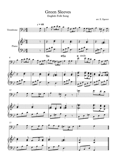 Greensleeves (What Child is This), English Folk Song, For Trombone & Piano (arr. Eugene Egorov)