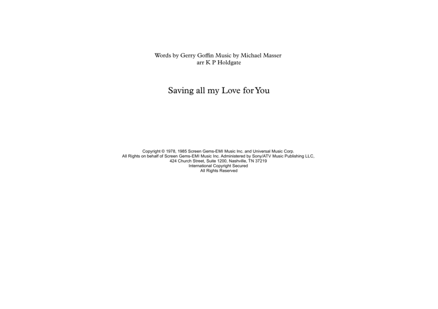 Saving All My Love For You (arr. Kevin P Holdgate)