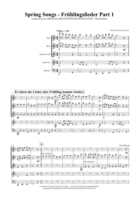 Spring Songs - Frühlingslieder - Part 1 - German Folk Songs - Wind Quintet (arr. Thomas H. Graf)