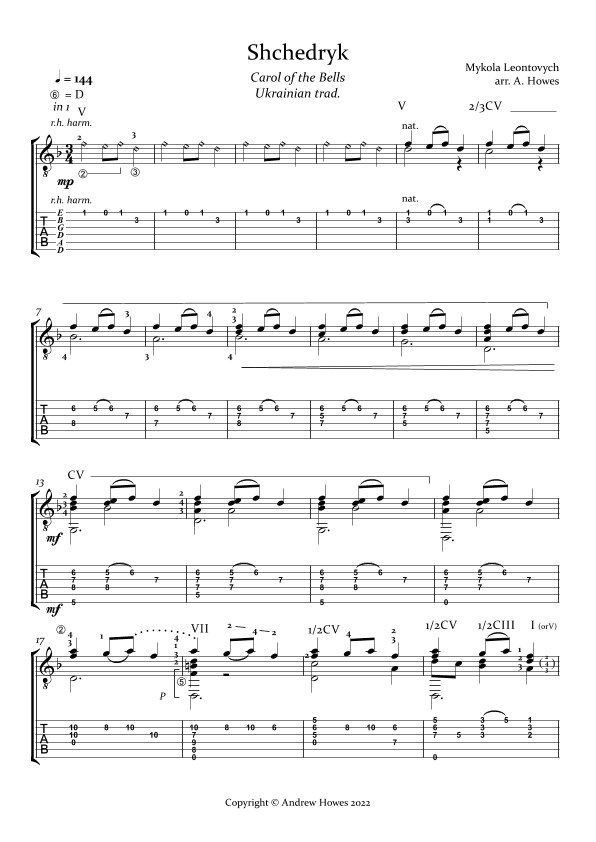 Carol of The Bells / Shchedryk with Tab. (arr. Andrew Howes)