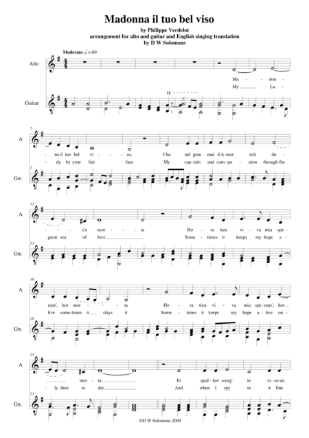 Madonna il tuo bel viso for alto and guitar (arr. David Warin Solomons)