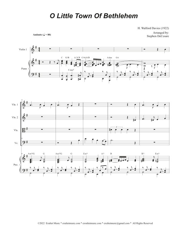 O Little Town Of Bethlehem (String Quartet and Piano) (arr. Stephen DeCesare)
