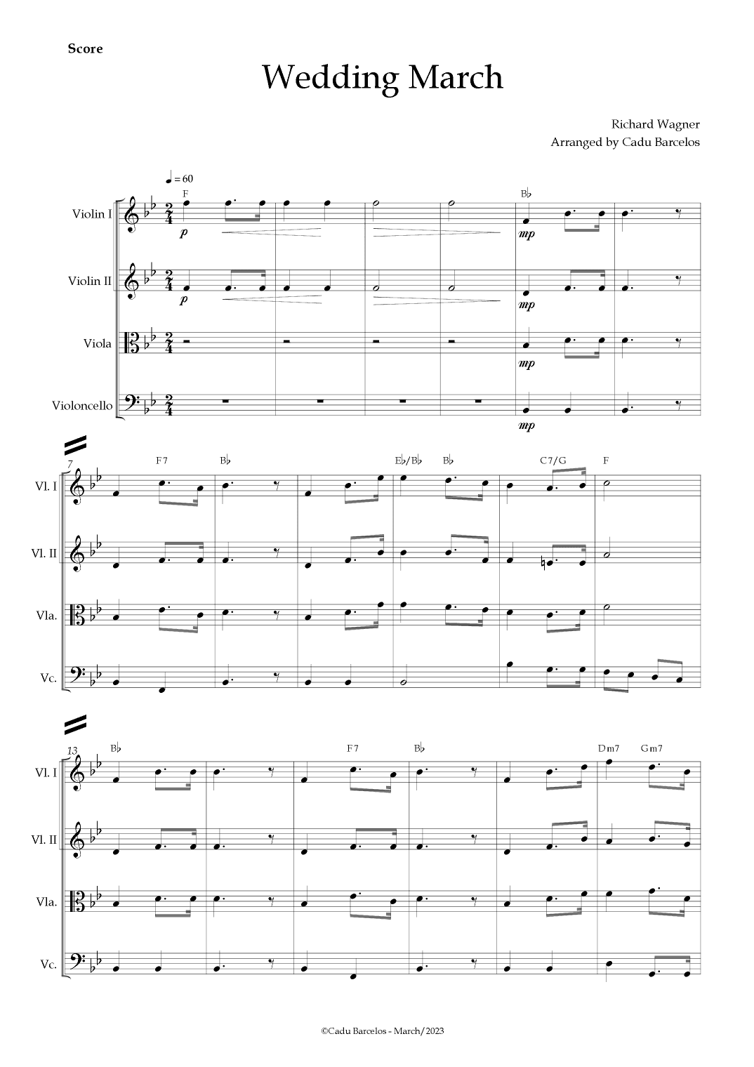 Wedding March (Wagner) Strings Quartet Chords (arr. Cadu Barcelos)