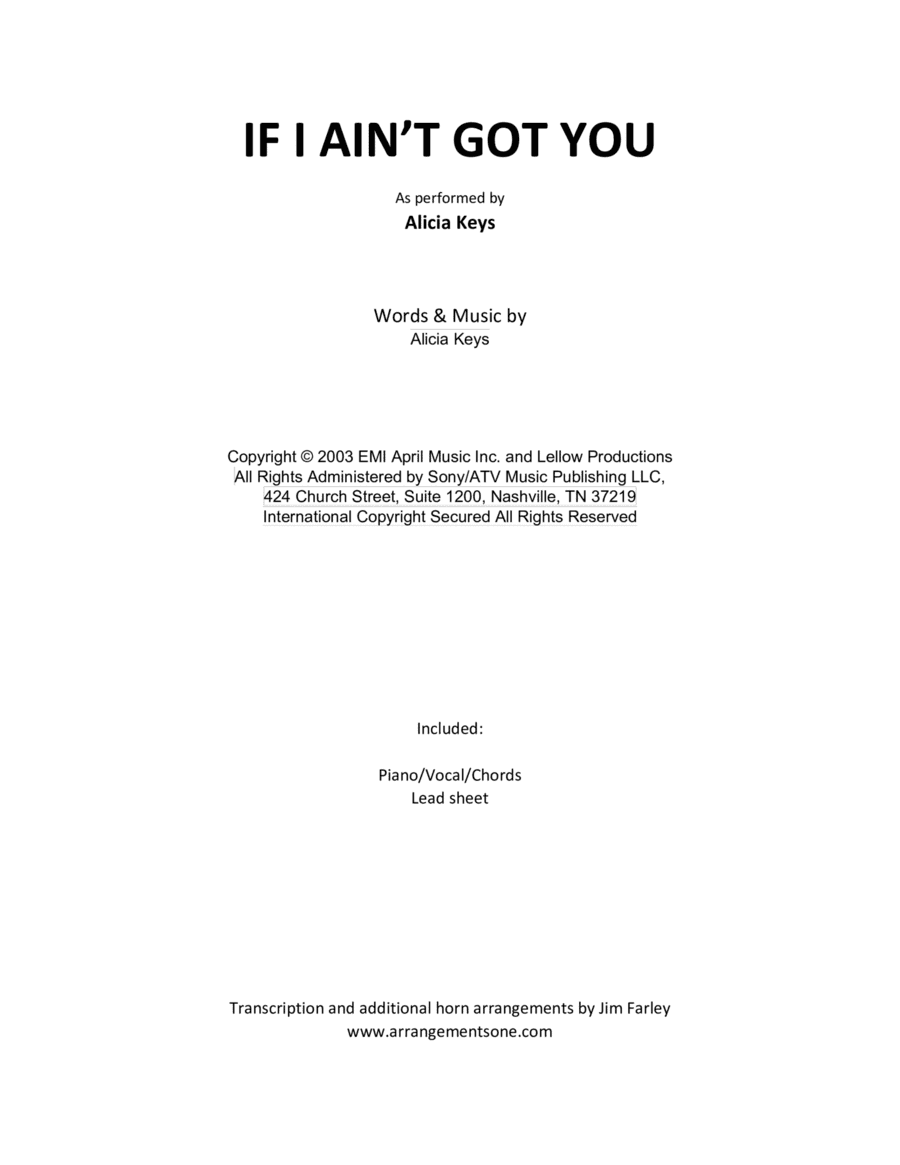 If I Ain't Got You (arr. Jim Farley www.arrangementsone.com)