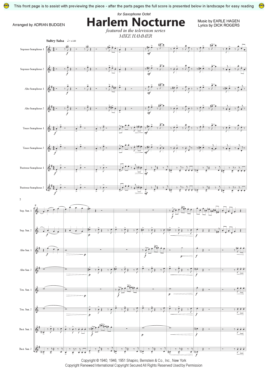 Harlem Nocturne (arr. Adrian Budgen)