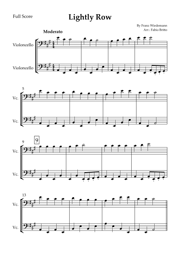Lightly Row for Cello Duo (arr. Fabio Britto)