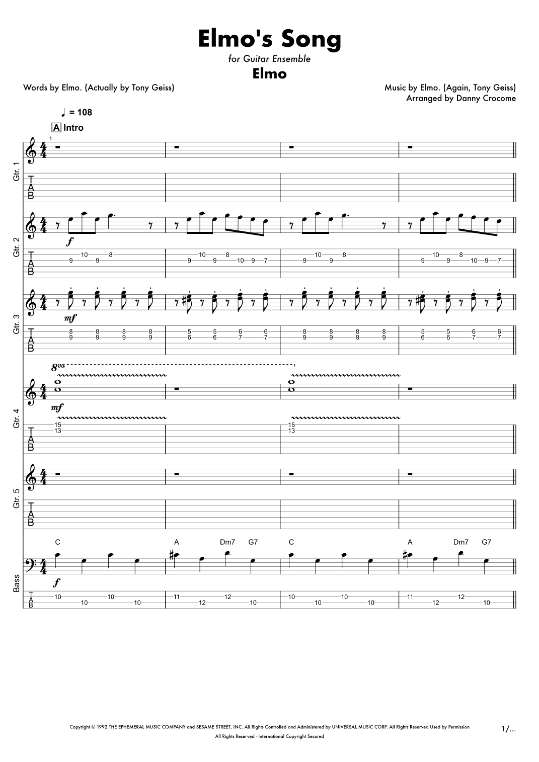 Elmo's Song (arr. Danny Crocome)