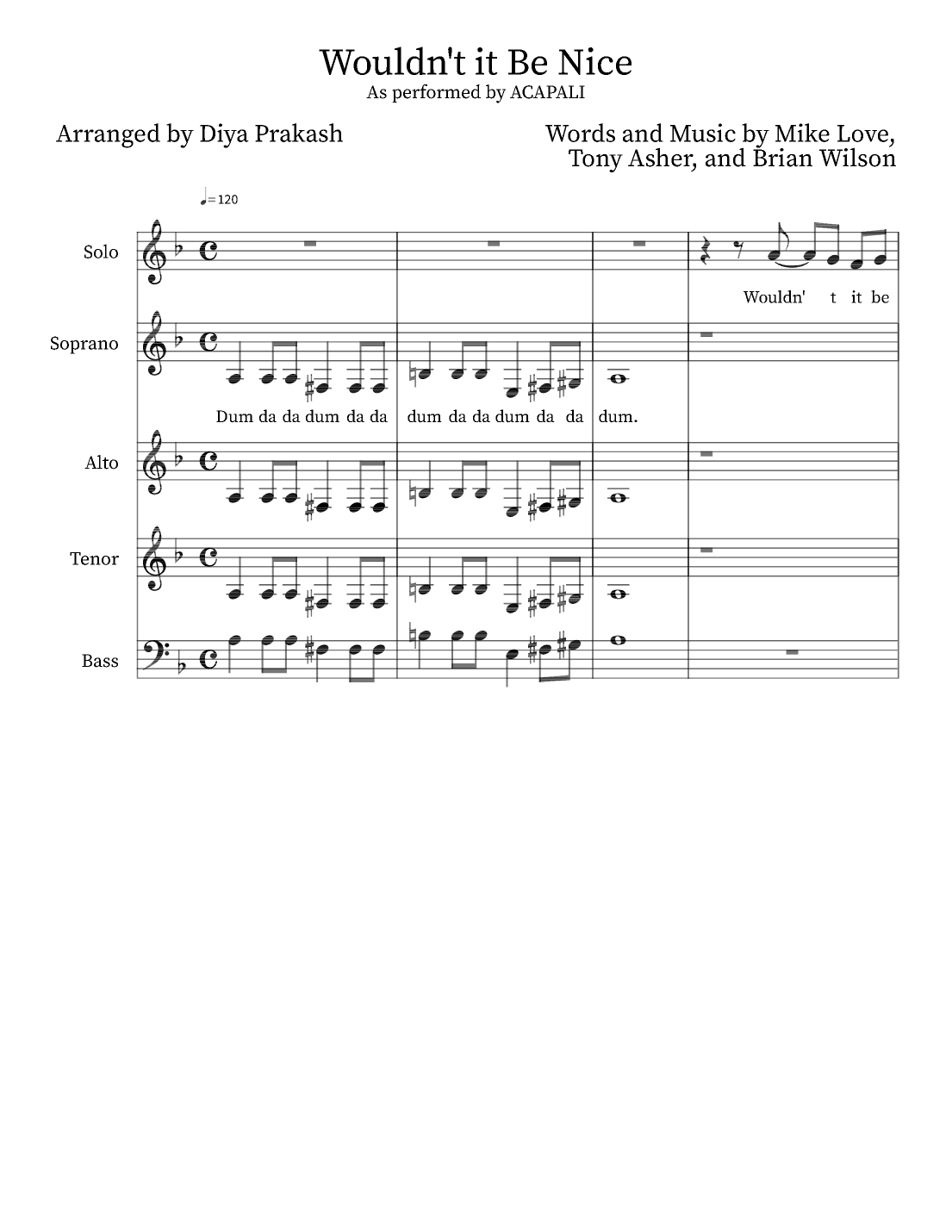 Wouldn't It Be Nice (arr. Diya Prakash)
