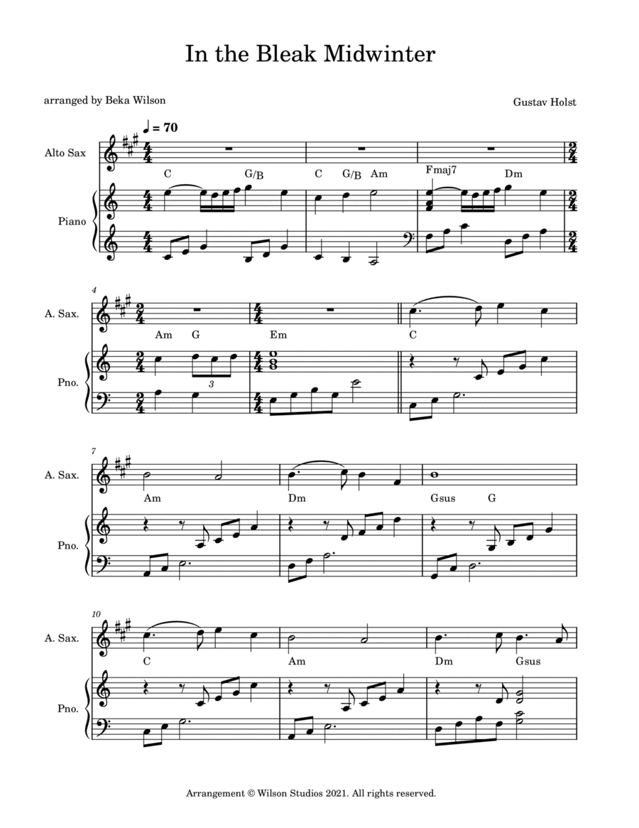 In the Bleak Midwinter--alto sax solo (arr. Beka Wilson)