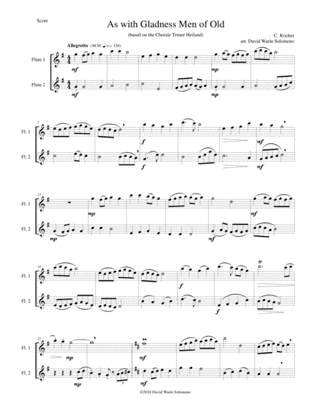 Variations on "As with gladness men of old" ("Treuer Heiland, wir sind da") for flute duo (arr. David Warin Solomons)