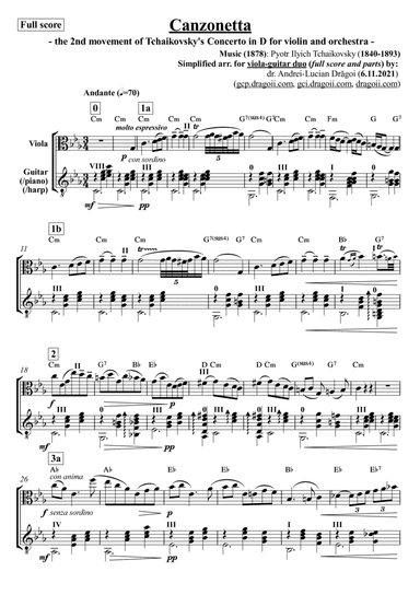 Tchaikovsky (Pyotr Ilyich) - Canzonetta (the 2nd movement of Tchaikovsky's Concerto in D for violin (arr. Andrei Lucian Dragoi)