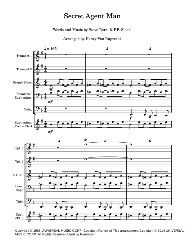 Secret Agent Man (arr. Henry Von Ruprecht)