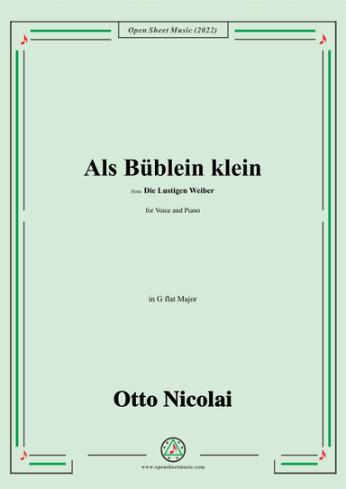 Nicolai-Als Bublein klein,in G flat Major,from Die Lustigen Weiber (arr. OSM Press)