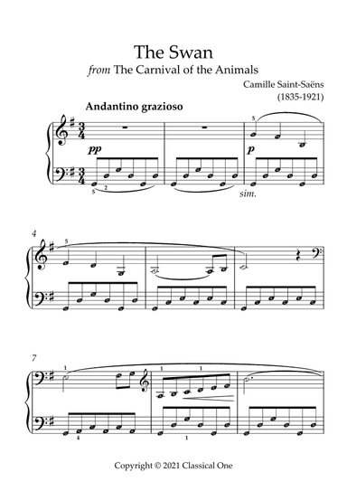 Saint-Saens - The Swan(With Note name) (arr. MPS)