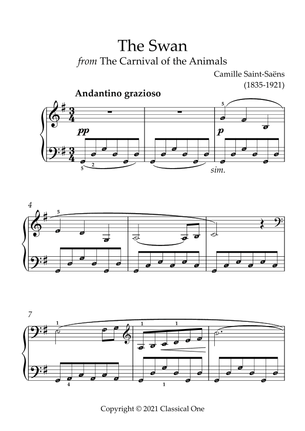 Saint-Saens - The Swan(With Note name) (arr. MPS)