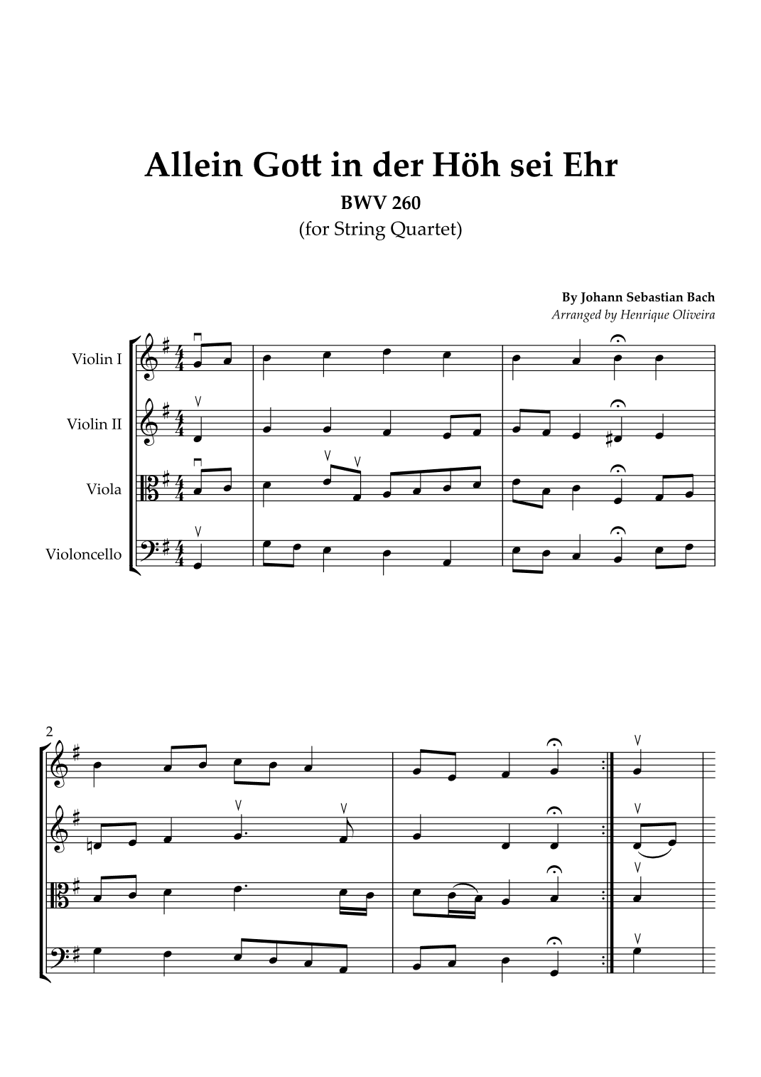 Bach's Choral - "Allein Gott in der Höh sei Ehr" (String Quartet) (arr. Henrique Oliveira)