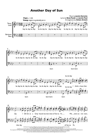 Another Day Of Sun (arr. Simon Arnott)