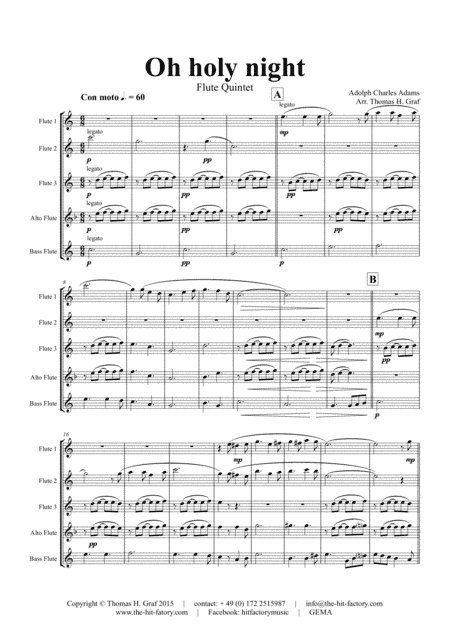 Oh holy night - Cantique de Noël - Christmas Song - Flute Quintet (arr. Thomas H. Graf)
