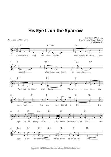 His Eye Is on the Sparrow (Key of B-Flat Major) (arr. R. Salvario)