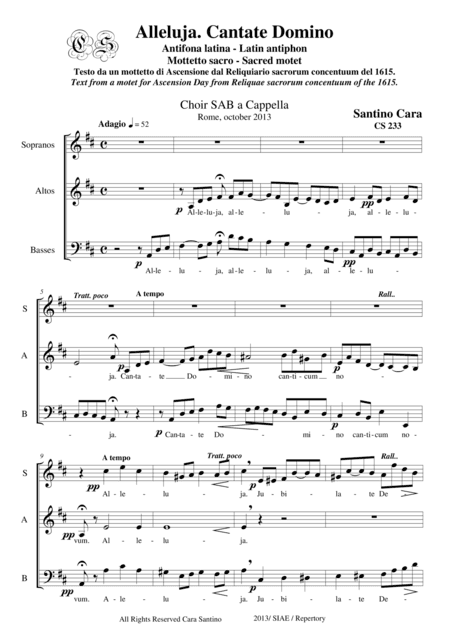 Alleluia. Cantate Domino - Sacred Motet for SAB a cappella