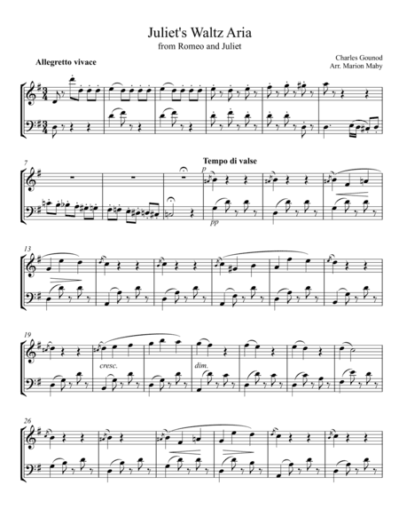 Juliet's Waltz Aria for violin & cello duet (arr. Marion Maby)